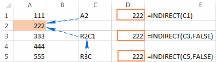 INDIRECT formulas with A1 and R1C1 references