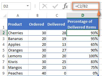 Công thức tỷ lệ phần trăm cơ bản của Excel