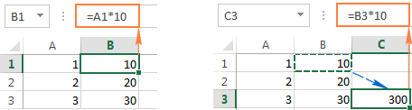 Copying the formula with a relative cell reference to another column and row