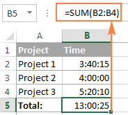 A SUM formula to add up times in Excel