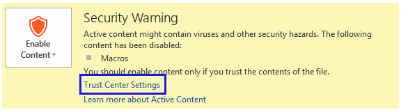 Click on the Trust Center Settings link
