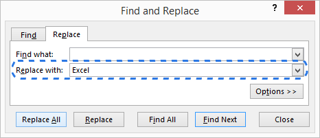 Type in the value in the Replace with text box to fill in blanks with it