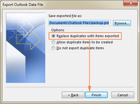 Select the desired option to deal with duplicate items.