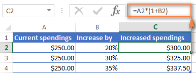Excel formula to tướng increase a number by percentage