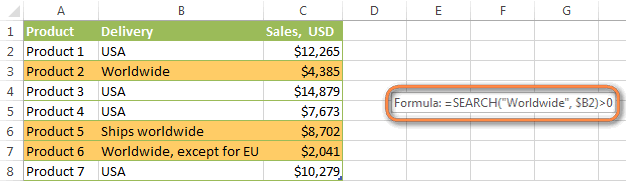 Excel formulas to conditionally format cells based on text values