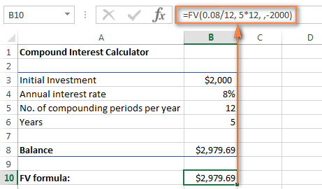 Using the FV function to calculate compound interest in Excel