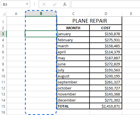 Insert a new column to tướng enter formulas in the adjacent blank cells