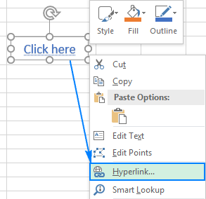 Use the object's context menu to make it a hyperlink.