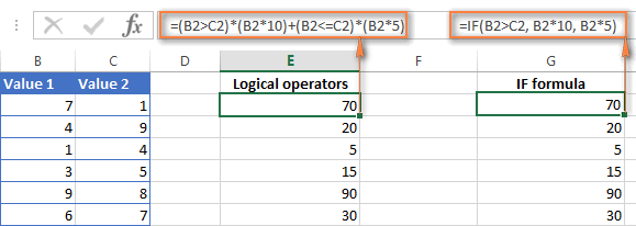 Using Excel logical operators in mathematical calculations