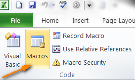 Click on the Marcos icon on the Developer tab