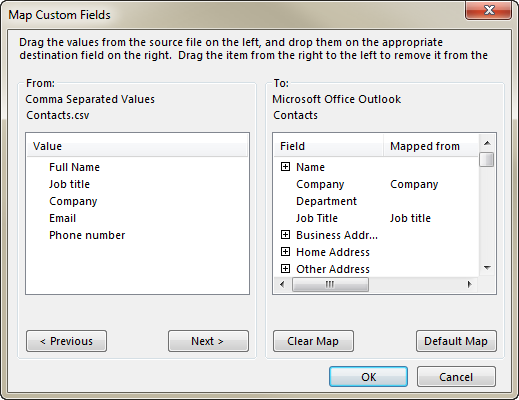 See the From: and To: sections on the Map Custom Fields dialog