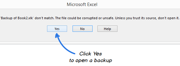 Click Yes to confirm that you really want to open a backup copy