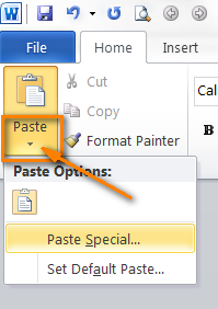 Click the Paste button for Paste Special options