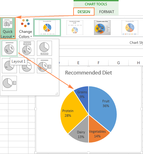 Choosing one of the predefined pie chart layouts