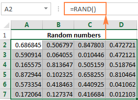 Generate random real numbers using Excel's RAND function