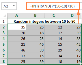 Generating random integers in Excel