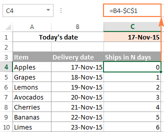 Using relative and absolute cell references for calculating dates