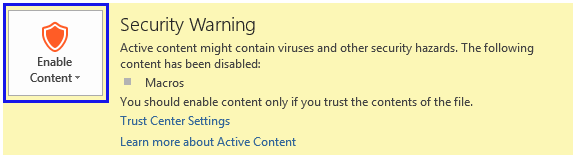 In the Security Warning area, click Enable Content